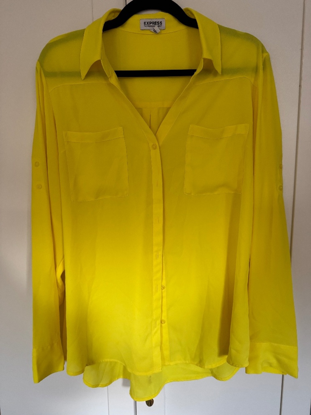 Express Portofino Shirt XL Bright Yellow Button Down Blouse